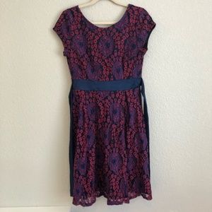 Miusoul Red & Navy Floral Cocktail Evening Dress M